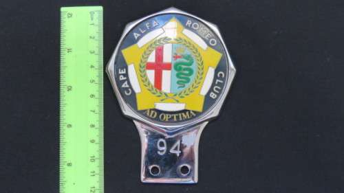 Superb Vintage Alfa Romeo Cape Club `Ad Optima` Chrome/Enamel Car Badge No 94 9 x 12 cm