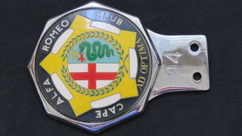Superb Vintage Alfa Romeo Cape Club `Ad Optima` Chrome/Enamel Car Badge No 94 9 x 12 cm