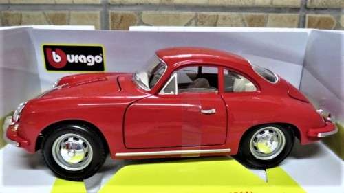 Boxed Burago Gold Collezione Die Cast Red Porsche 356B Coupe (1961) Scale 1:18 L: 23 cm