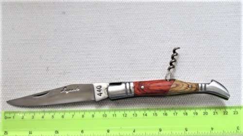 Wonderful Vintage `Laguiole` 440 Folding Knife With Corkscew Two Tone Wood Handle L: 22 cm