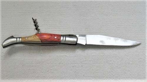 Wonderful Vintage `Laguiole` 440 Folding Knife With Corkscew Two Tone Wood Handle L: 22 cm