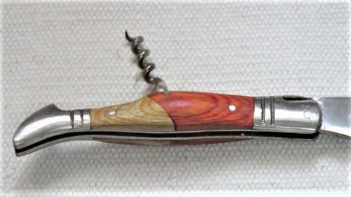 Wonderful Vintage `Laguiole` 440 Folding Knife With Corkscew Two Tone Wood Handle L: 22 cm
