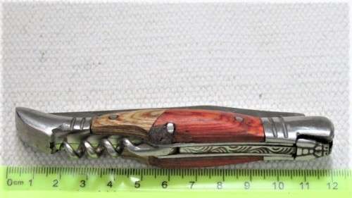 Wonderful Vintage `Laguiole` 440 Folding Knife With Corkscew Two Tone Wood Handle L: 22 cm