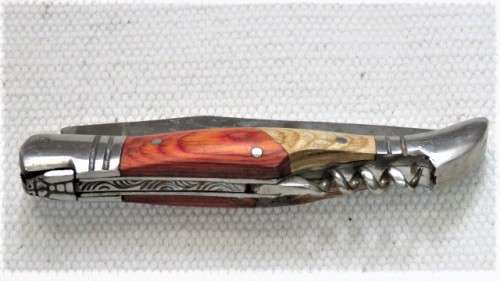 Wonderful Vintage `Laguiole` 440 Folding Knife With Corkscew Two Tone Wood Handle L: 22 cm