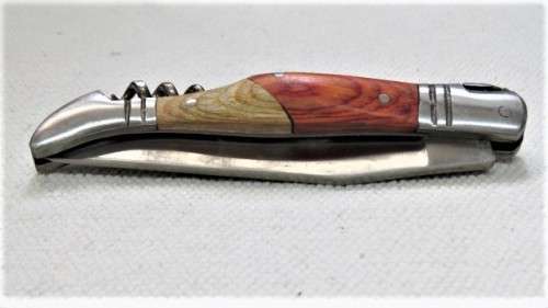 Wonderful Vintage `Laguiole` 440 Folding Knife With Corkscew Two Tone Wood Handle L: 22 cm