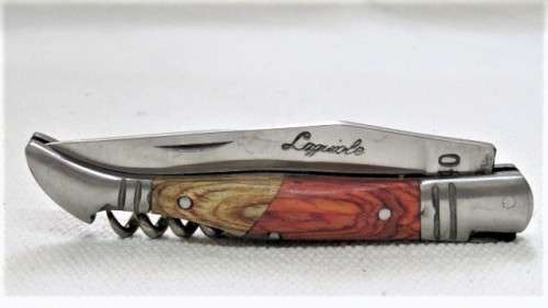 Wonderful Vintage `Laguiole` 440 Folding Knife With Corkscew Two Tone Wood Handle L: 22 cm