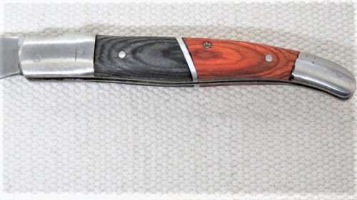 Fantastic Vintage `Laguiole` Folding Knife Two Tone Ochre/Brown Wood Handle L: 21 cm