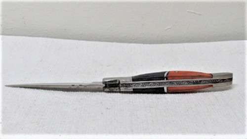 Fantastic Vintage `Laguiole` Folding Knife Two Tone Ochre/Brown Wood Handle L: 21 cm