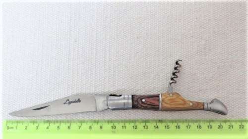Fantastic Vintage `Laguiole` Folding Knife With Corkscrew and Two Tone Wood Handle L: 20 cm