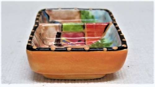 Lovely Vintage Nivek Africa Zimbabwe Handpainted Small Pottery 2 Division Dish Signed 11 x 6 cm