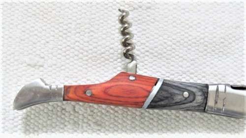 Awesome Vintage `Laguiole` Folding Knife With Corkscrew Two Tone Wood Handle L: 20,5 cm
