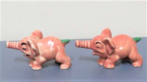 Vintage 1956-61 Wade (Ulster) Shamrock Pottery `Never Again!` & `Oh, My Head!` Small Pink Elephants