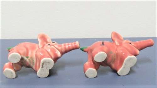Vintage 1956-61 Wade (Ulster) Shamrock Pottery `Never Again!` & `Oh, My Head!` Small Pink Elephants