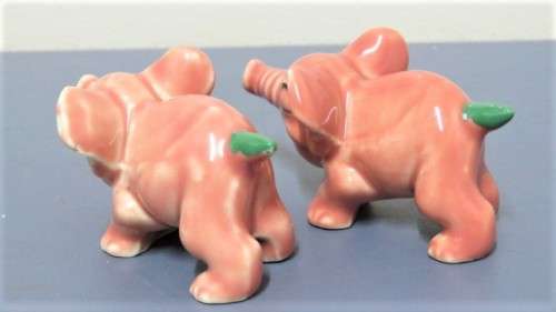 Vintage 1956-61 Wade (Ulster) Shamrock Pottery `Never Again!` & `Oh, My Head!` Small Pink Elephants