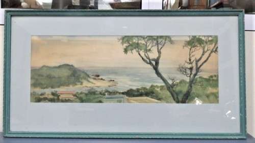 Gorgeous Vintage Framed Watercolour Landscape/Seascape Signed FA McKenzie 1974 70,5 x 38 cm