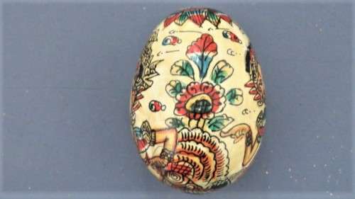 Stunning Vintage Wooden Egg With Hand Painted Eastern Figures/Floral Decoration 67 x 45 mm