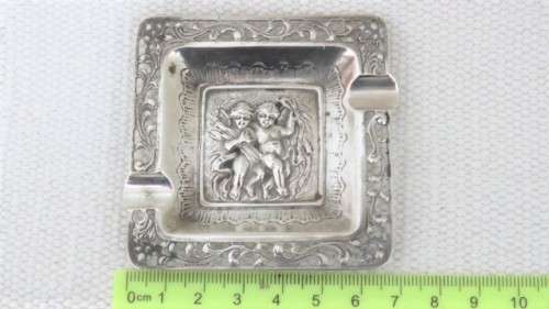 Antique German .800 Silver Square Ashtray Openwork Border Square Cartouche 70 x 70 mm (28 g)