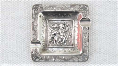Antique German .800 Silver Square Ashtray Openwork Border Square Cartouche 70 x 70 mm (28 g)