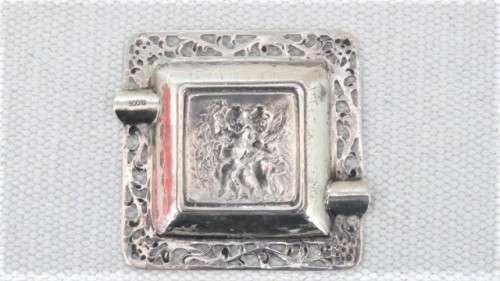Antique German .800 Silver Square Ashtray Openwork Border Square Cartouche 70 x 70 mm (28 g)