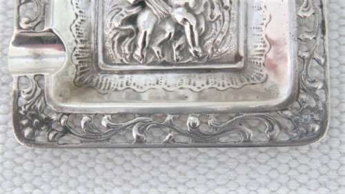 Antique German .800 Silver Square Ashtray Openwork Border Square Cartouche 70 x 70 mm (28 g)