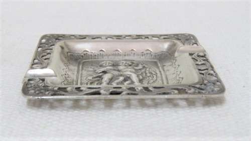 Antique German .800 Silver Square Ashtray Openwork Border Square Cartouche 70 x 70 mm (28 g)