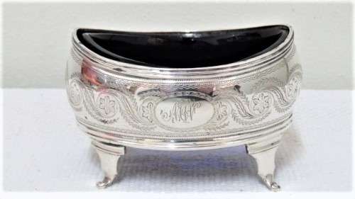 Antique Hallmarked London Elizabeth Morley George III 1811 Silver Salt Pot Blue Glass Inner (63 g)