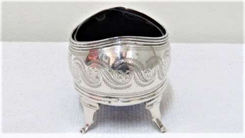 Antique Hallmarked London Elizabeth Morley George III 1811 Silver Salt Pot Blue Glass Inner (63 g)