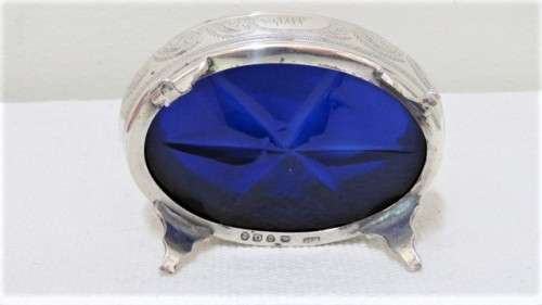 Antique Hallmarked London Elizabeth Morley George III 1811 Silver Salt Pot Blue Glass Inner (63 g)