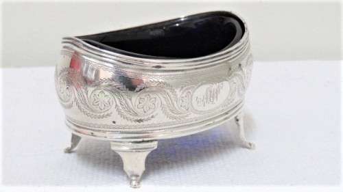 Antique Hallmarked London Elizabeth Morley George III 1811 Silver Salt Pot Blue Glass Inner (63 g)