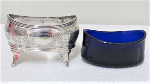 Antique Hallmarked London Elizabeth Morley George III 1811 Silver Salt Pot Blue Glass Inner (63 g)