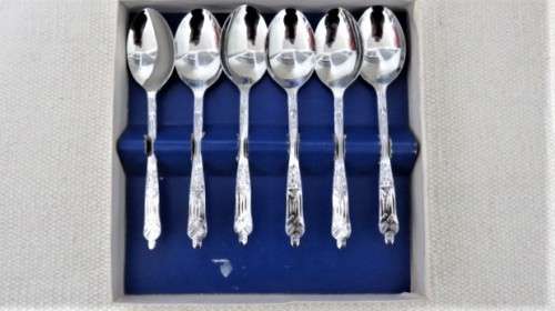 Boxed Set of Six Vintage Billam Sheffield England Triple Chromium Plated Apostle Teaspoons