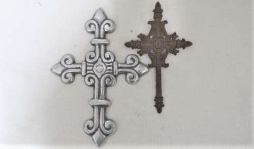 Two Lovely Vintage Ornate Crosses Wall Hanging Decor, One Pewter, One Iron See Description