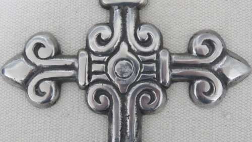 Two Lovely Vintage Ornate Crosses Wall Hanging Decor, One Pewter, One Iron See Description