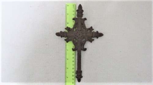 Two Lovely Vintage Ornate Crosses Wall Hanging Decor, One Pewter, One Iron See Description