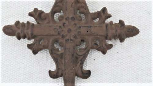 Two Lovely Vintage Ornate Crosses Wall Hanging Decor, One Pewter, One Iron See Description