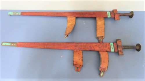 Two Vintage Handmade Saharan Taureg Takouba Swords With Leather Scabbards SOLD AS IS 92 cm