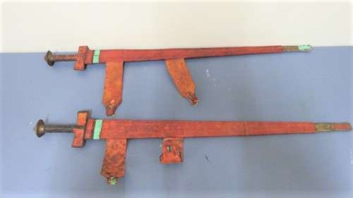 Two Vintage Handmade Saharan Taureg Takouba Swords With Leather Scabbards SOLD AS IS 92 cm