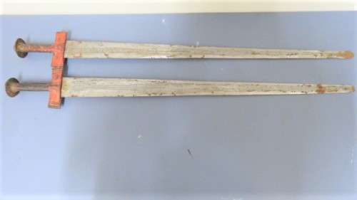 Two Vintage Handmade Saharan Taureg Takouba Swords With Leather Scabbards SOLD AS IS 92 cm