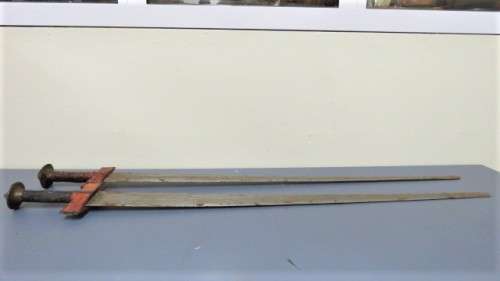 Two Vintage Handmade Saharan Taureg Takouba Swords With Leather Scabbards SOLD AS IS 92 cm
