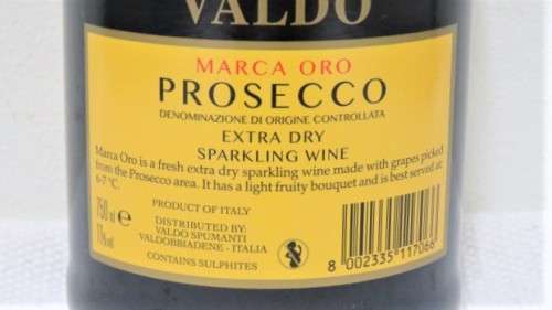 Sealed 750ml Bottle of Award Winning Valdo Marca Oro Prosecco Extra Dry Sparkling Wine
