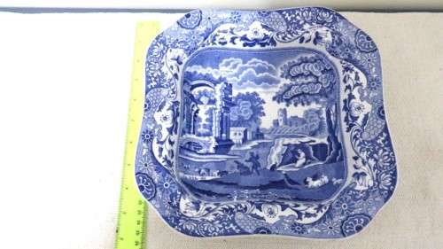 Stunning Vintage 1970s Spode Blue & White Italian Design Square Serving Bowl 23,5 x 6 cm