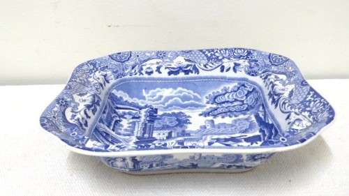 Stunning Vintage 1970s Spode Blue & White Italian Design Square Serving Bowl 23,5 x 6 cm
