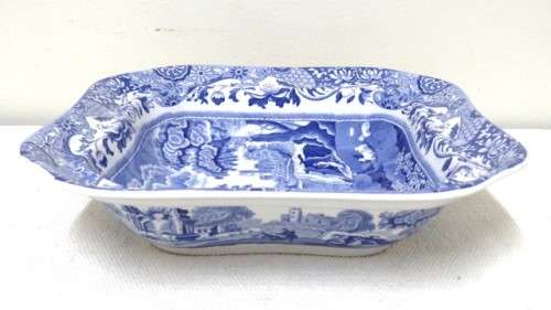 Stunning Vintage 1970s Spode Blue & White Italian Design Square Serving Bowl 23,5 x 6 cm