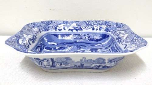 Stunning Vintage 1970s Spode Blue & White Italian Design Square Serving Bowl 23,5 x 6 cm