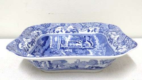 Stunning Vintage 1970s Spode Blue & White Italian Design Square Serving Bowl 23,5 x 6 cm