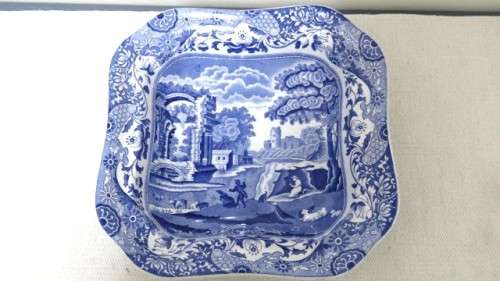 Stunning Vintage 1970s Spode Blue & White Italian Design Square Serving Bowl 23,5 x 6 cm