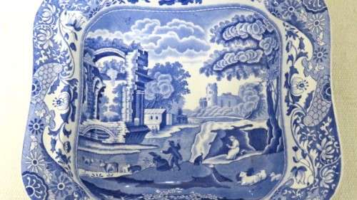 Stunning Vintage 1970s Spode Blue & White Italian Design Square Serving Bowl 23,5 x 6 cm