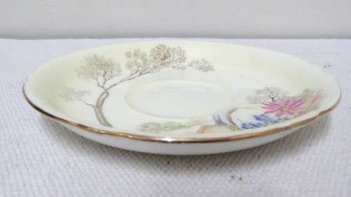 Beautiful Vintage Shelley Fine Bone China Trio Hand Painted Tree And Flower Decoration