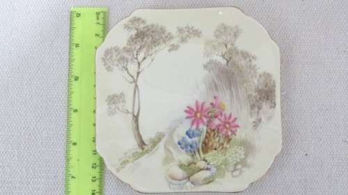 Beautiful Vintage Shelley Fine Bone China Trio Hand Painted Tree And Flower Decoration