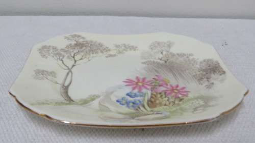 Beautiful Vintage Shelley Fine Bone China Trio Hand Painted Tree And Flower Decoration